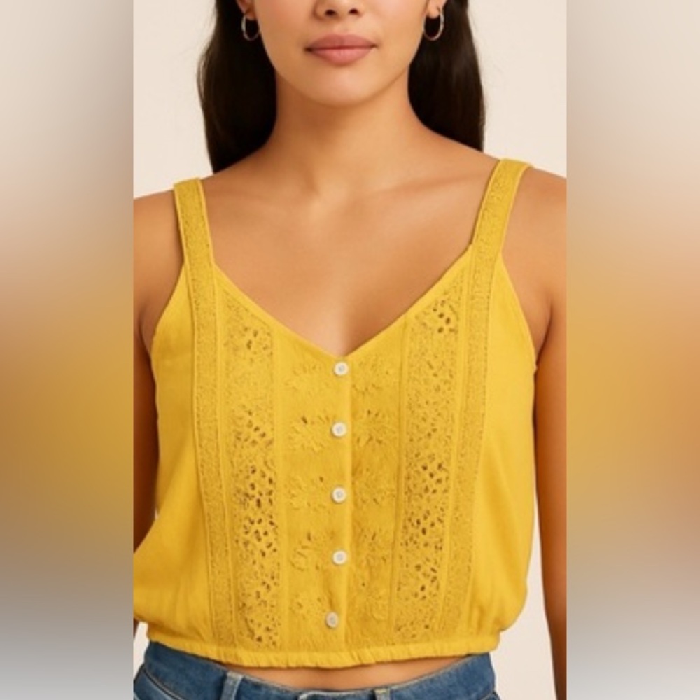 American Eagle Yellow Eyelet Tank Top